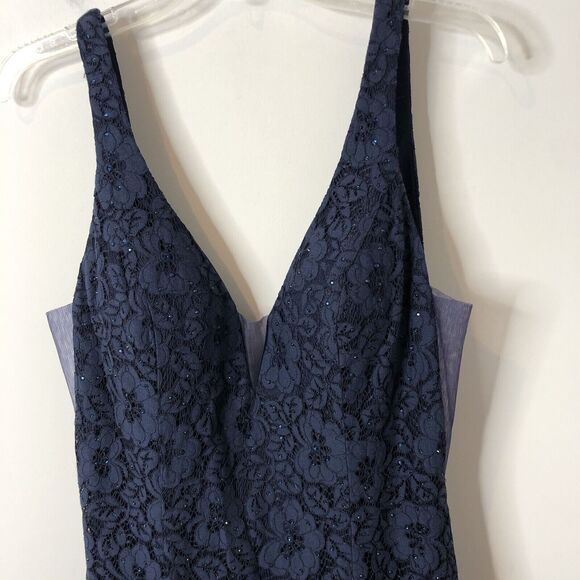 Abby Paris NWT Navy Stretch Lace Sparkle Lucci Sleeveless Formal Prom Gown 14 - Picture 4 of 16